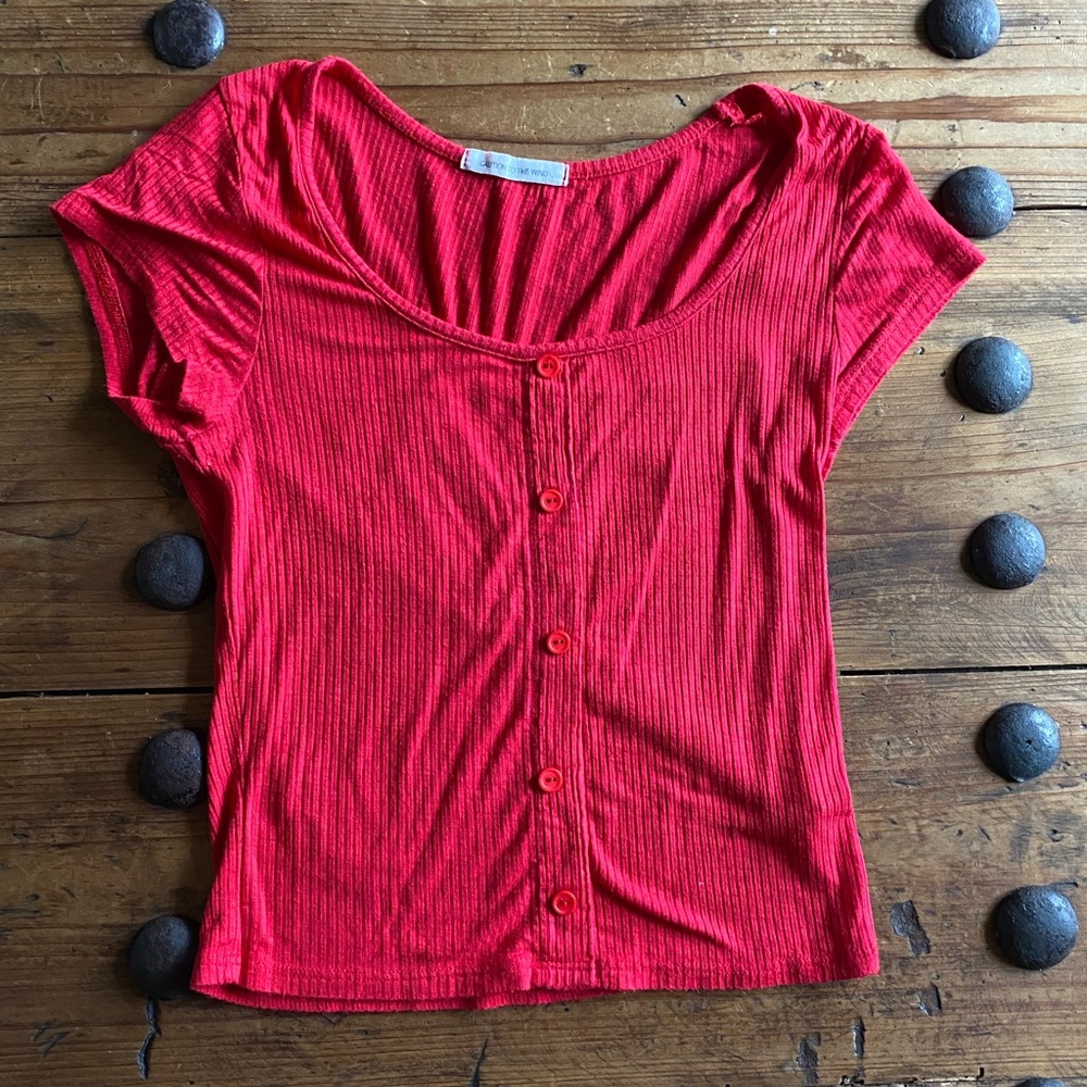 CAUTION TO THE WIND | Ribbed Red Crop top